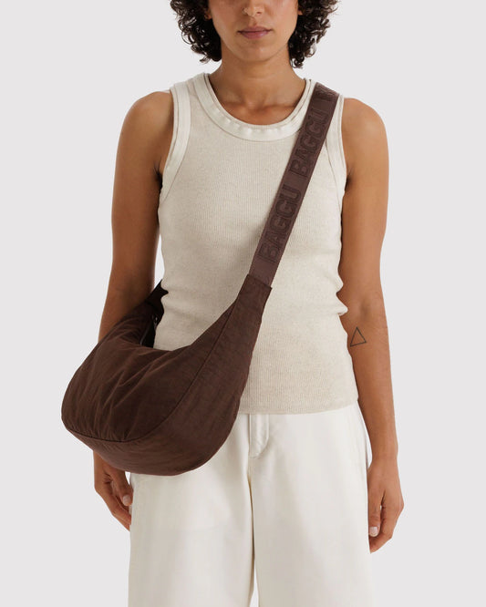 Medium Nylon Crescent Bag (Coffee)