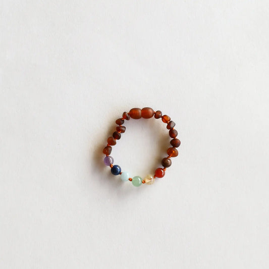 Raw Cognac Amber + Chakra Crystals || Anklet or Bracelet