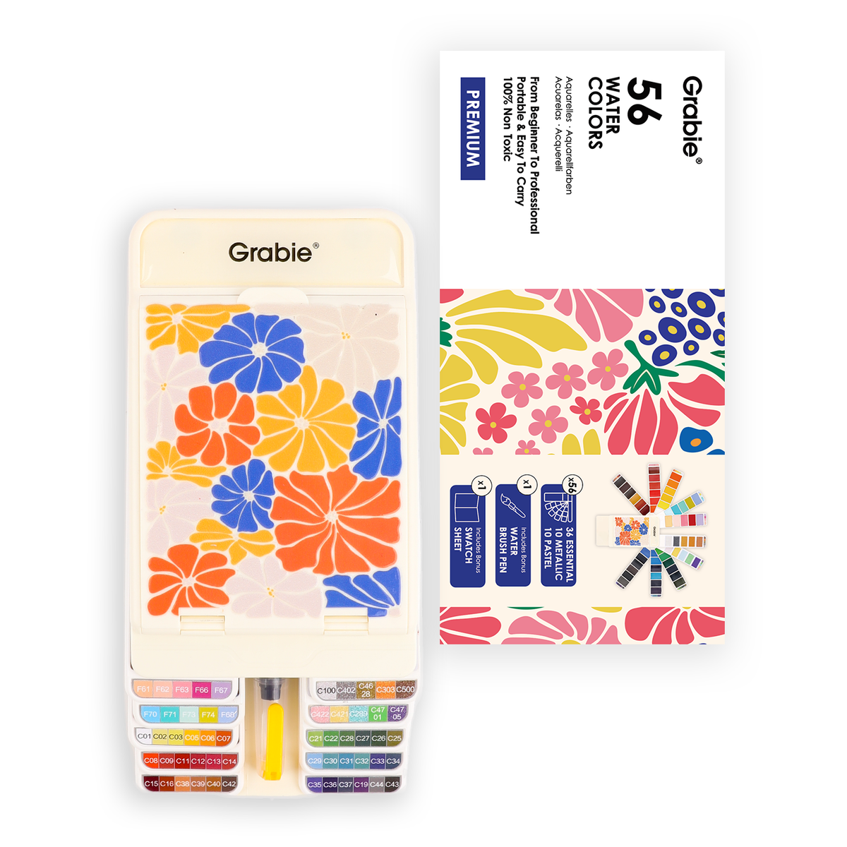 Foldable Watercolor Set Of 56 With Water Brush Pen