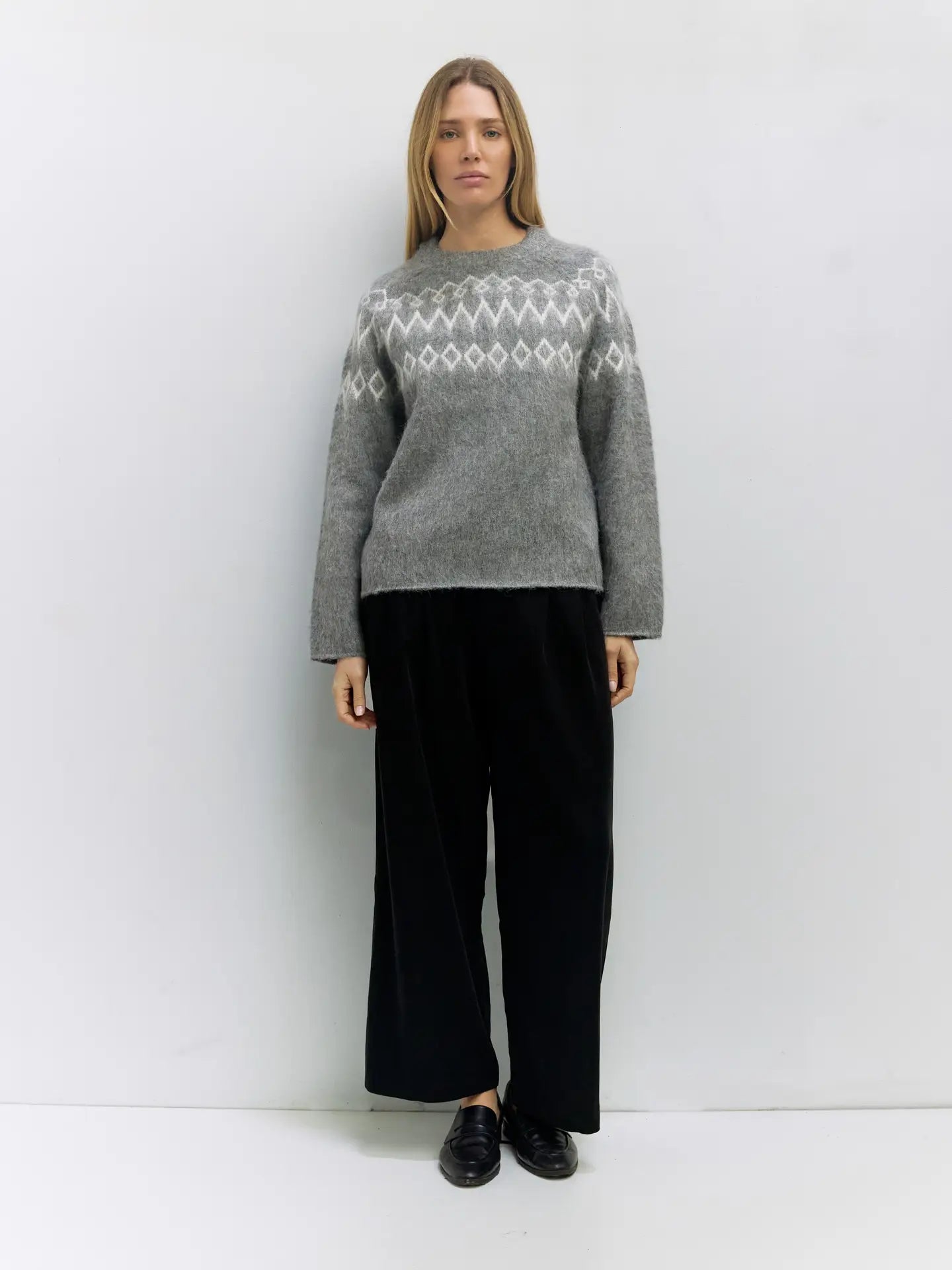 Heather Grey Fair Isle Brushed Sweater