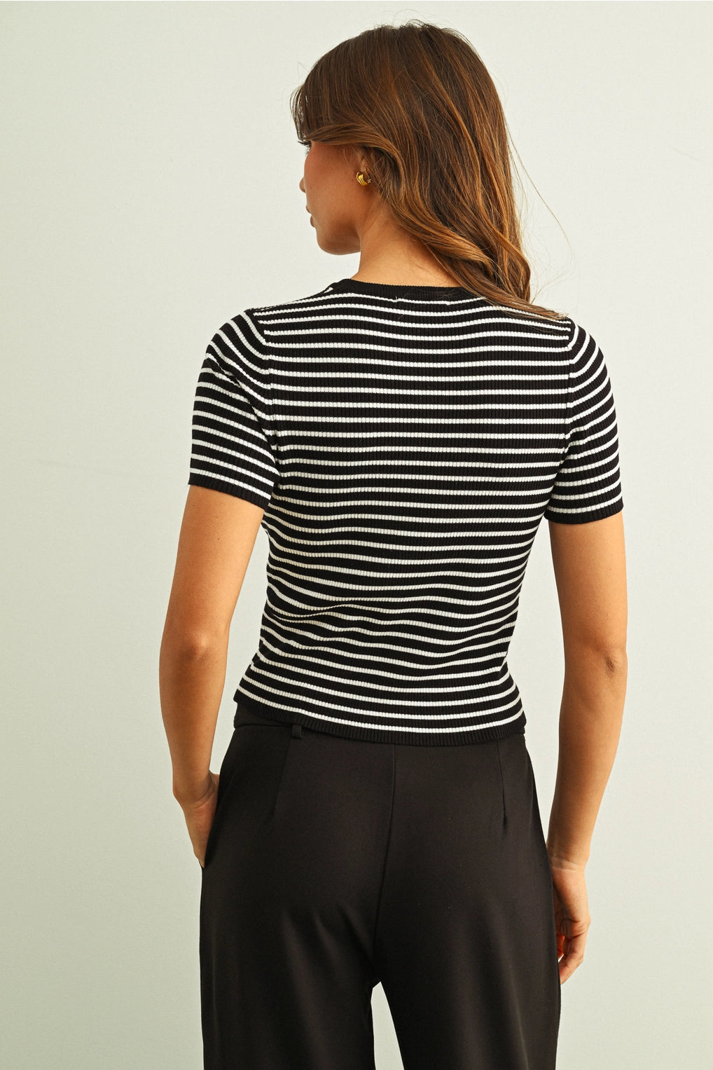 Black Striped Ribbed Knit Top