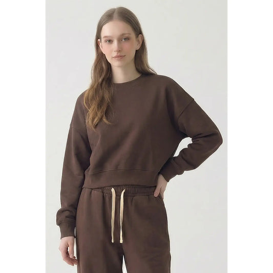 Chocolate 100% Cotton Oversized Cropped Sweatshirt