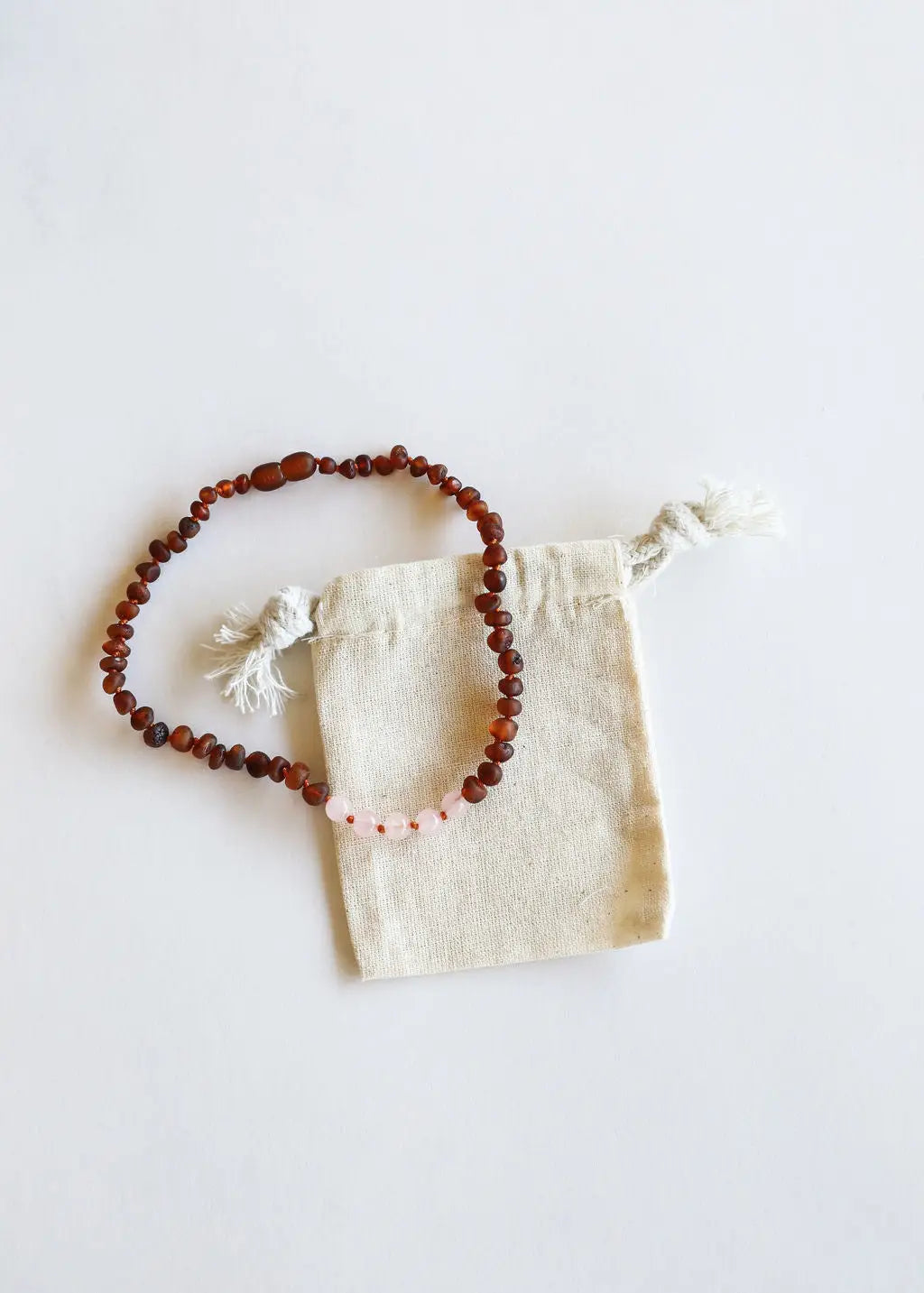 Raw Cognac Amber + Rose Quartz || Necklace