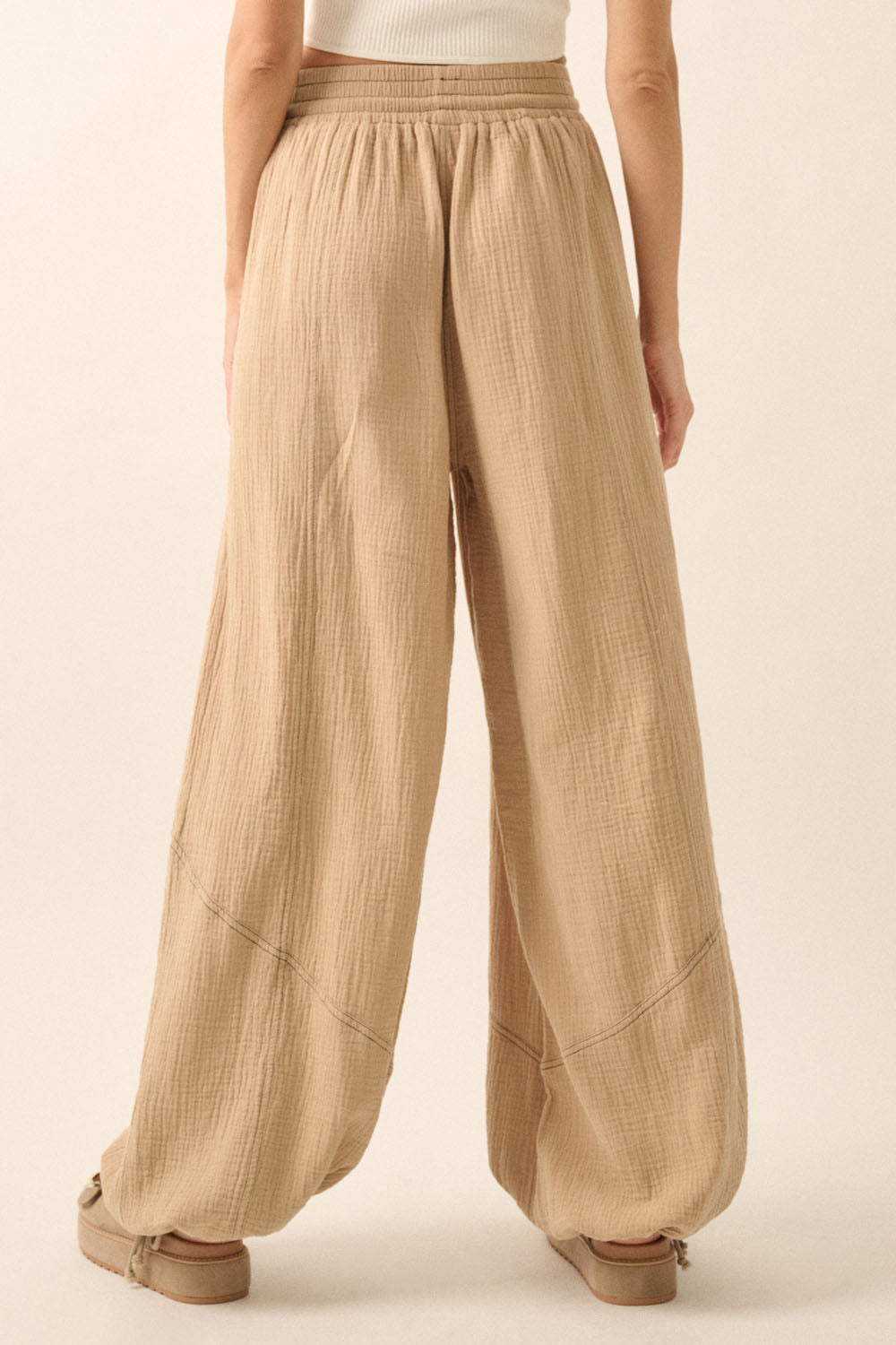 Mineral Washed Crinkle Cotton Parachute Pants (Sand)