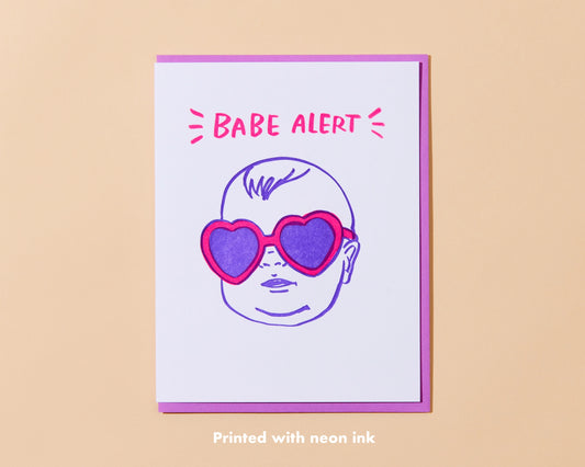 Babe Alert Letterpress Greeting Card - New Baby, Baby Shower- Made in USA