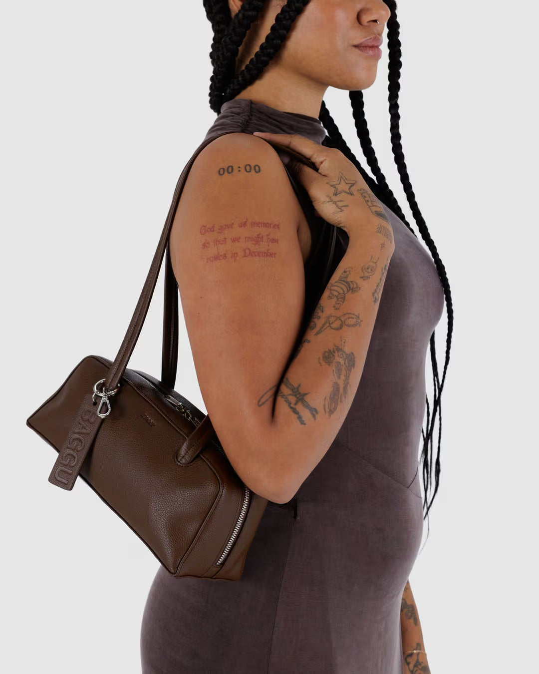 Small Recycled Leather Bowler Bag (Brown)
