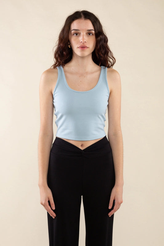 Crop Basic Tank | Scoop Neck Sleeveless Top - Sky Blue