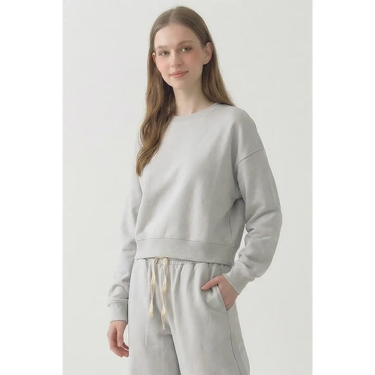 Cotton Oversized Cropped Crewneck - Stone