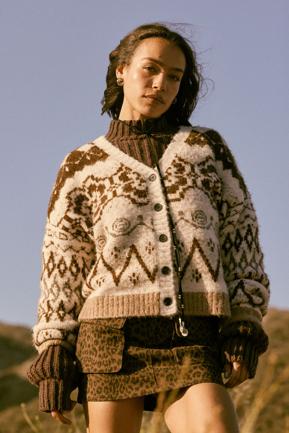 Brushed Alpine-Knit Button-Front Cardigan