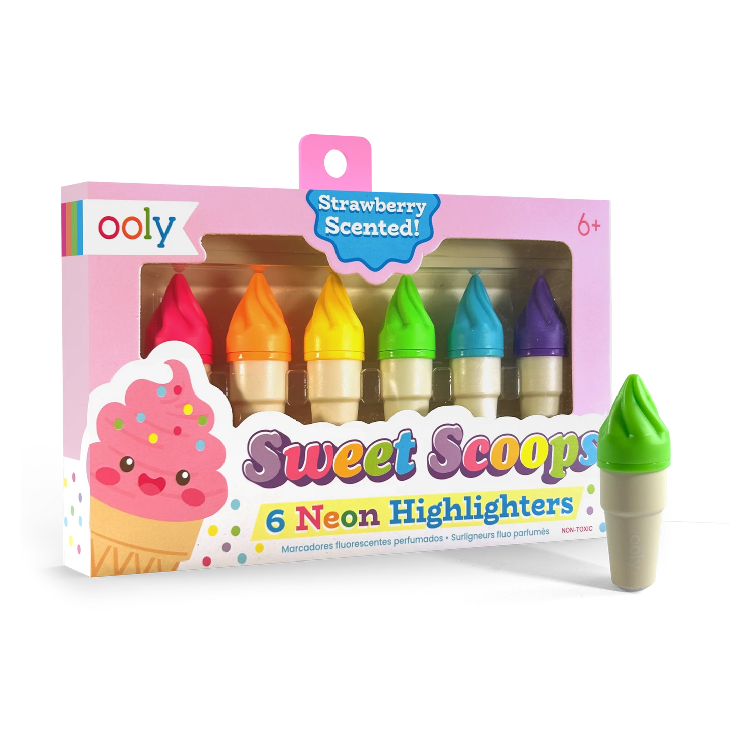 Sweet Scoops: Neon Highlighters - Strawberry Scent (Set of 6)
