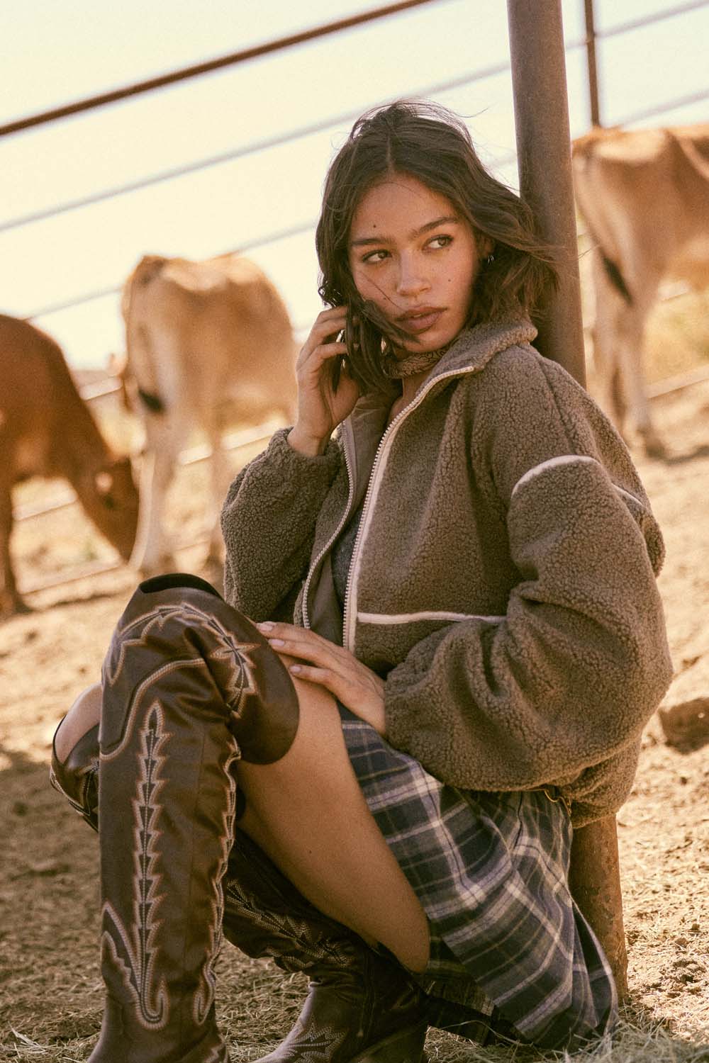 Sherpa Fleece Zip-Up Jacket with Trim