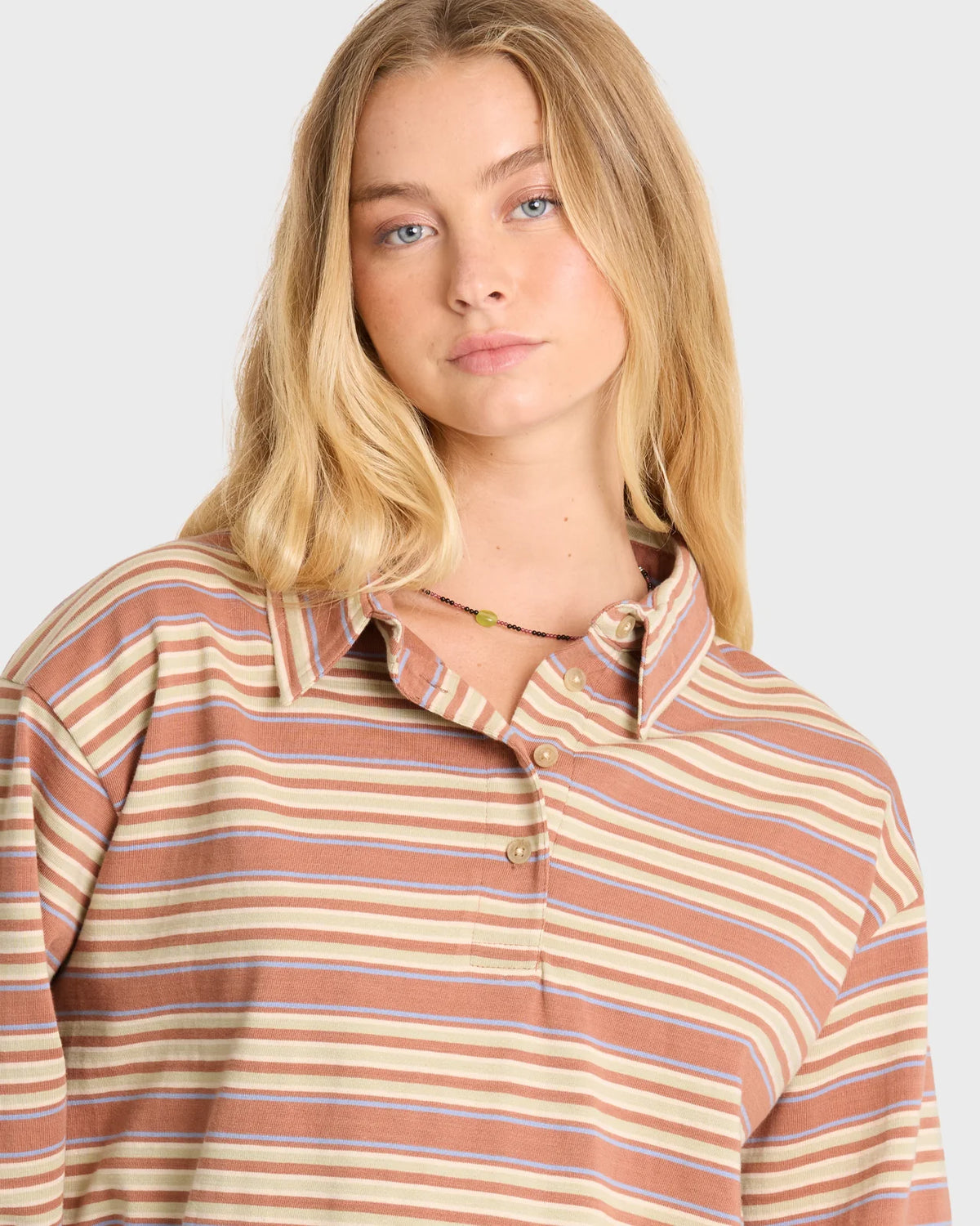 Sugar Stripe Long Sleeve Cotton Polo Shirt