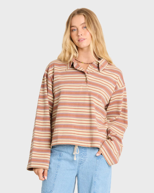 Sugar Stripe Long Sleeve Cotton Polo Shirt