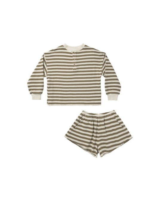 Waffle Knit Set | Moss Stripe