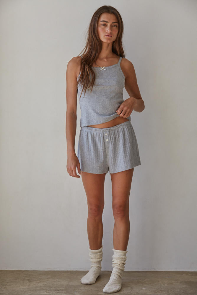 The Pointelle Ribbed Shorts (Heather Grey)