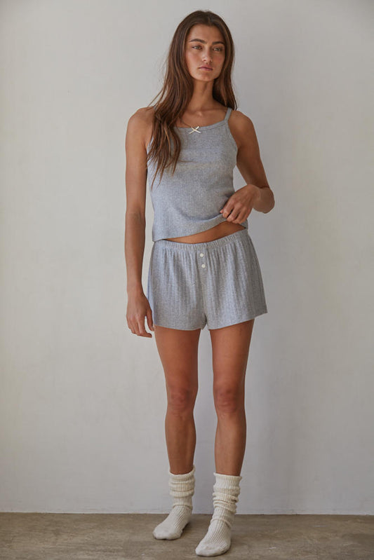 The Pointelle Ribbed Shorts (Heather Grey)