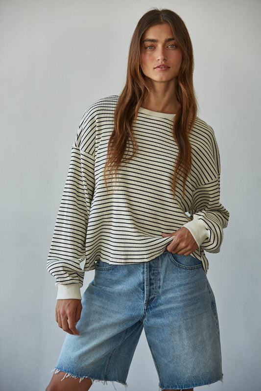 Half Time Striped Long Sleeve Knit (Cream Black)