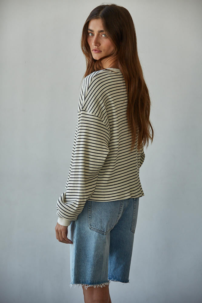 Half Time Striped Long Sleeve Knit (Cream Black)