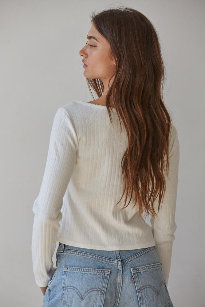 The Pointelle Ribbed Long Sleeve (Ivory)