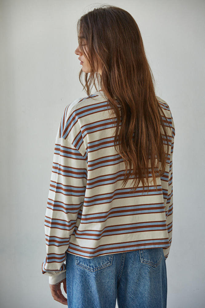 Knit Cotton Multicolor Stripe Crew Neck Long Sleeve