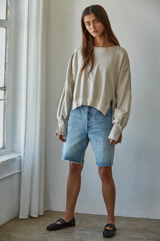 Everyday Hi-Lo Slit Pullover (Stone)