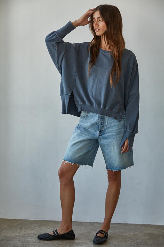 Everyday Hi-Lo Slit Pullover (Charcoal)