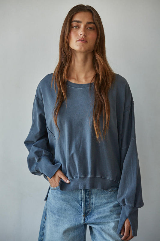 Everyday Hi-Lo Slit Pullover (Charcoal)