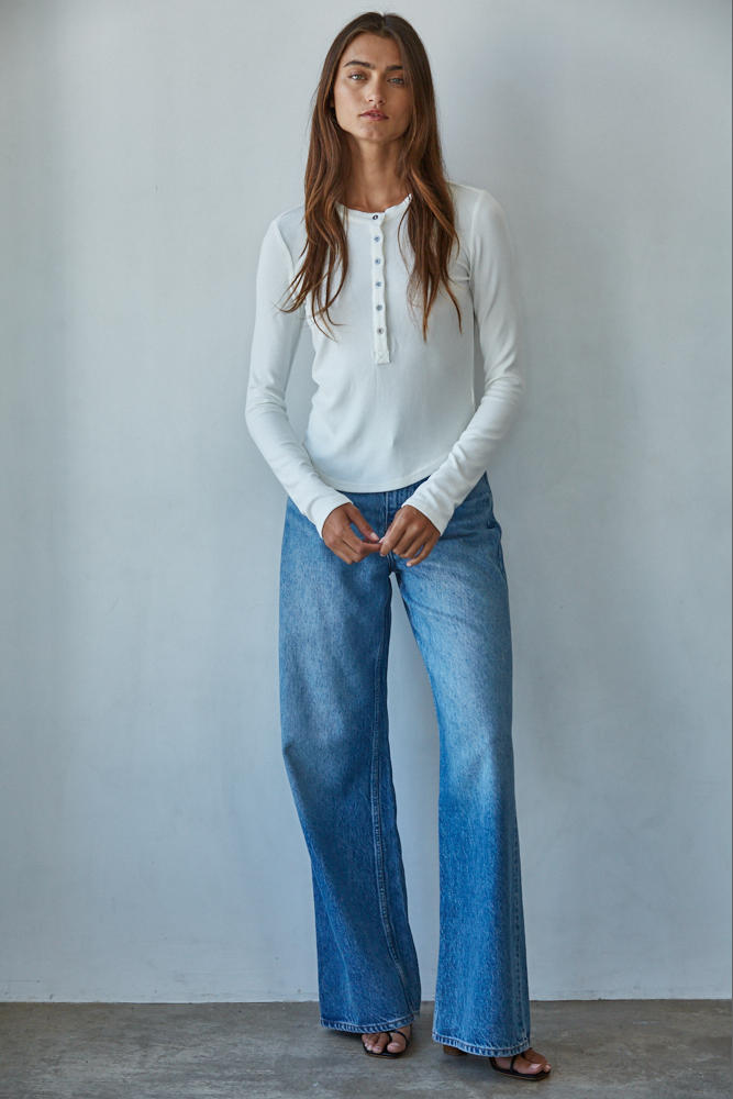 Studio Henley Ribbed Long Sleeve (Off White)