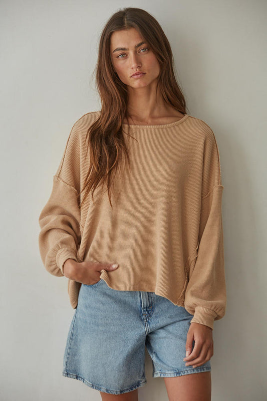 Better Days Waffle Pullover (Dusty Salmon)