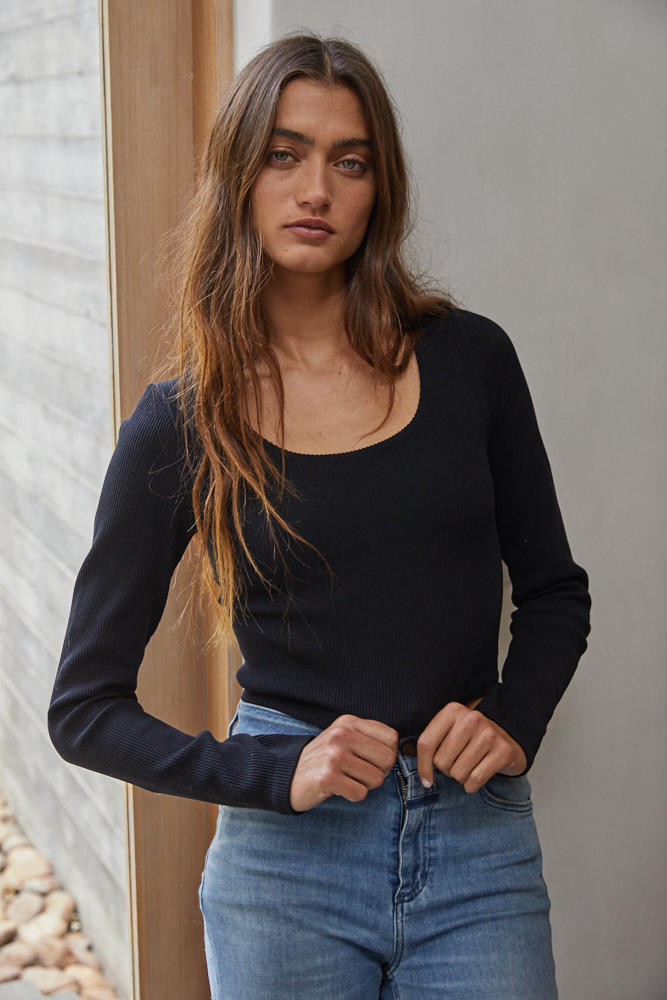 Double Layered Long Sleeve Top (Black)