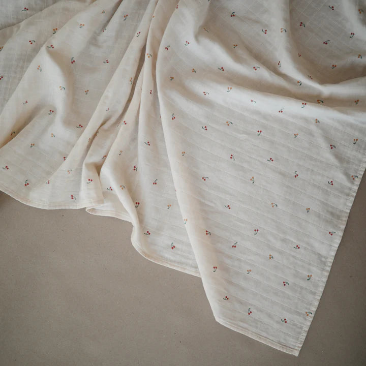 Organic Cotton Muslin Swaddle Blanket | Cherries