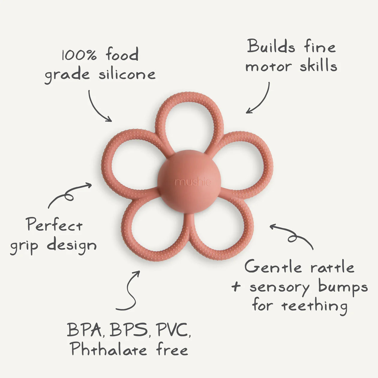 Daisy Rattle Teether (Dusty Rose)