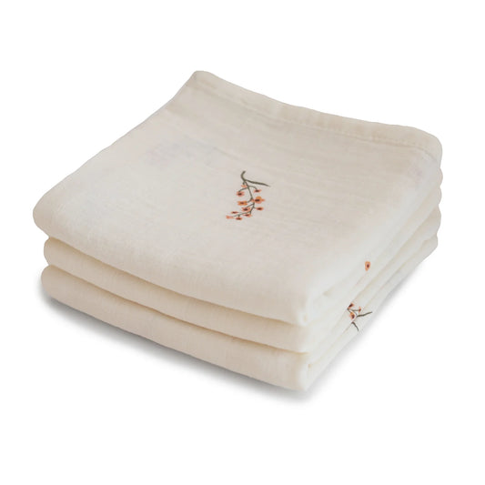 Organic Cotton Muslin Cloths 3-Pack | Flowers