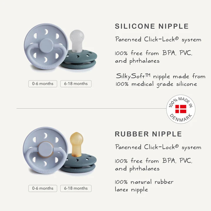 FRIGG Moon Natural Rubber Pacifier 2-Pack - Powder Blue/Slate