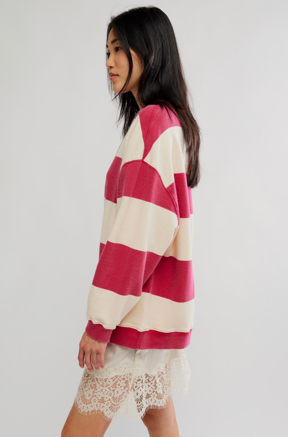 We The Free Classic Striped Oversized Crewneck - Cherry Combo