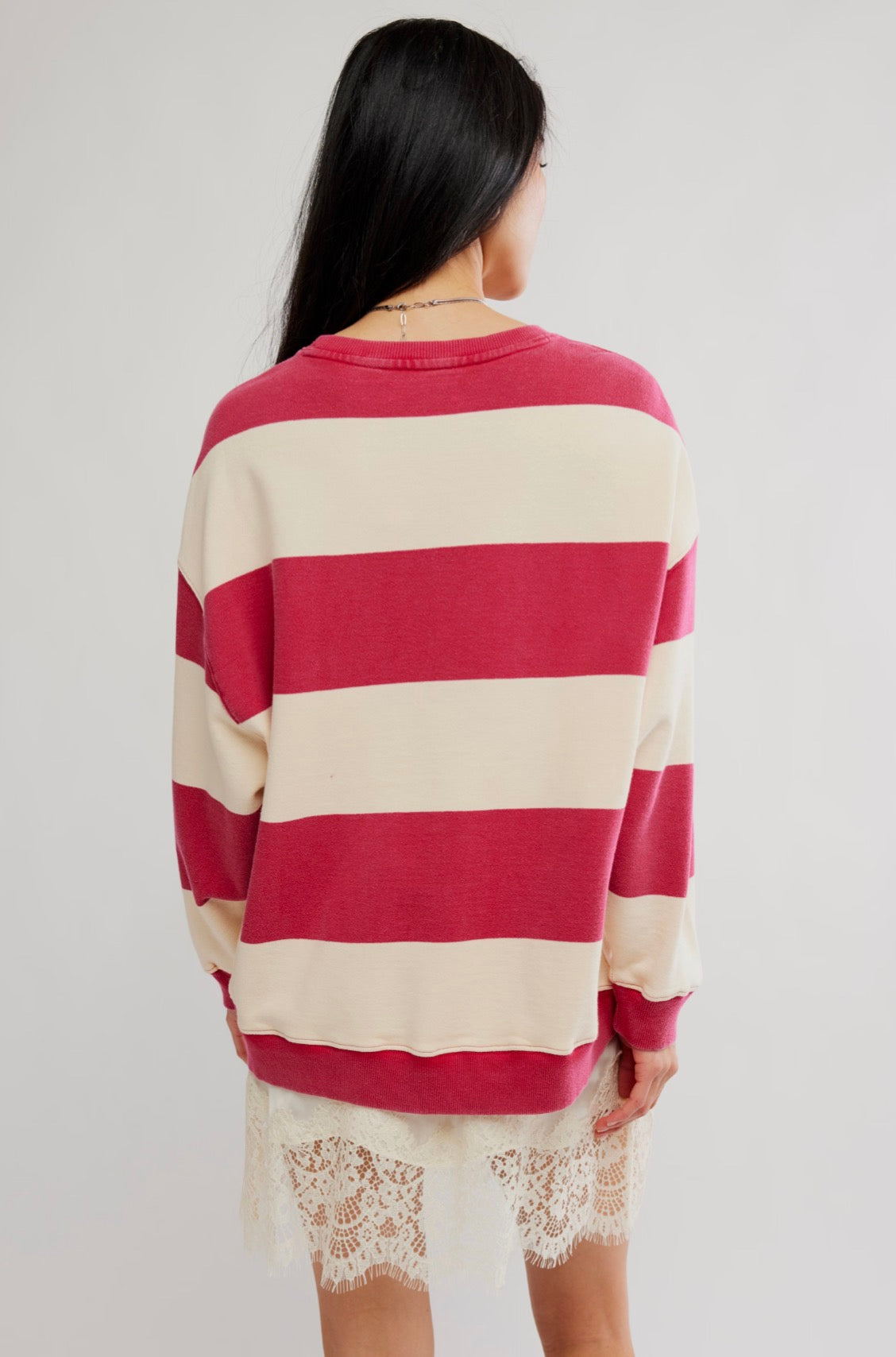 We The Free Classic Striped Oversized Crewneck - Cherry Combo