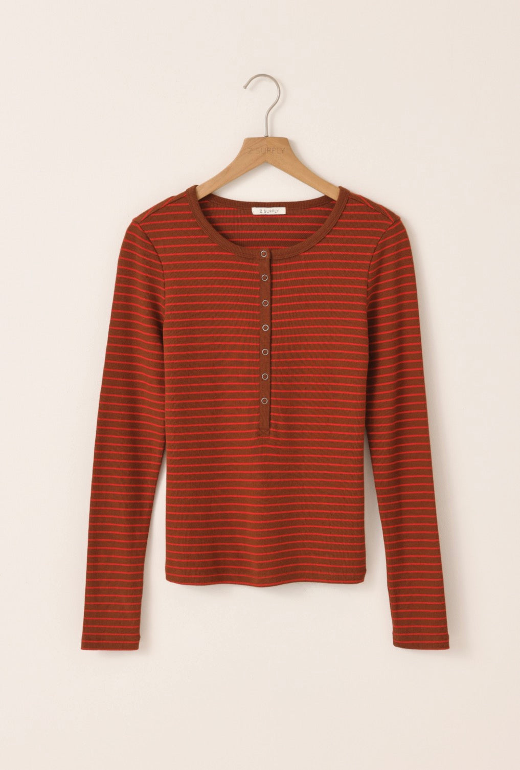 Stella Striped Modal Rib Henley (Cherry Mohogany)