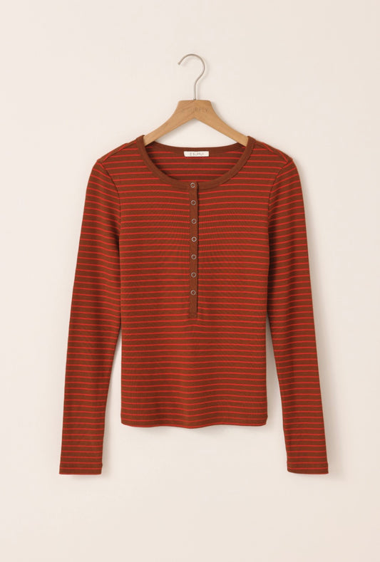 Stella Striped Modal Rib Henley (Cherry Mohogany)