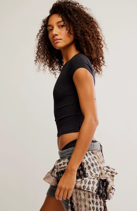 Free People Pointelle Baby Tee (Black)