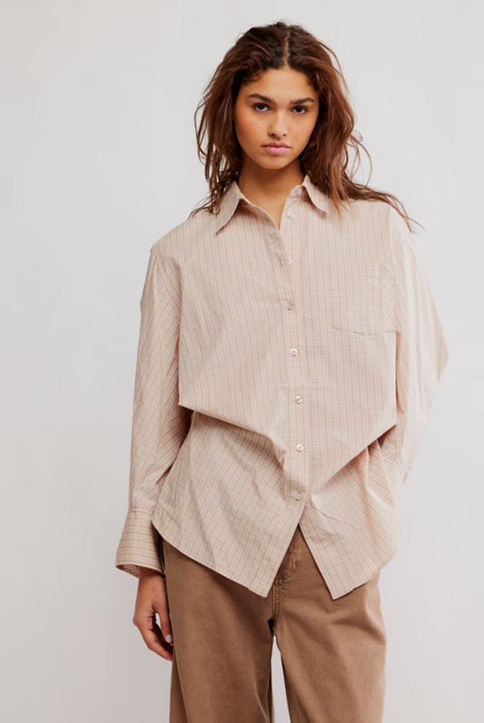 Sabine Striped Articulated Shirt (Quinn Check Tan)
