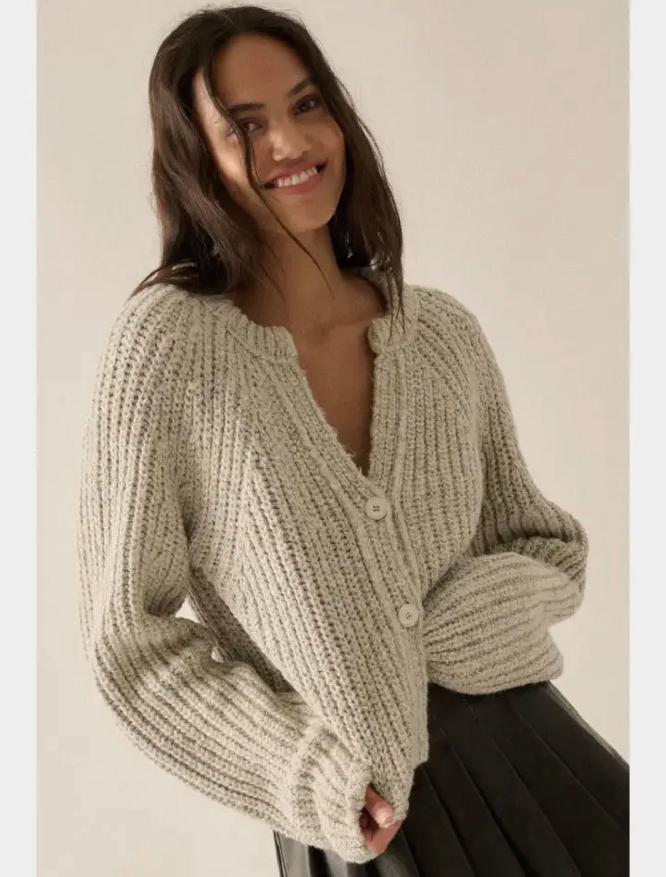 Confetti Button-Front Cardigan Sweater - Heather Cloud