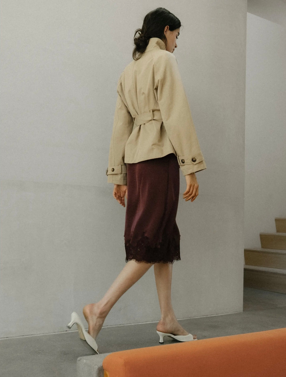 Plum Mina Skirt | Lace Satin Knee Length Skirt