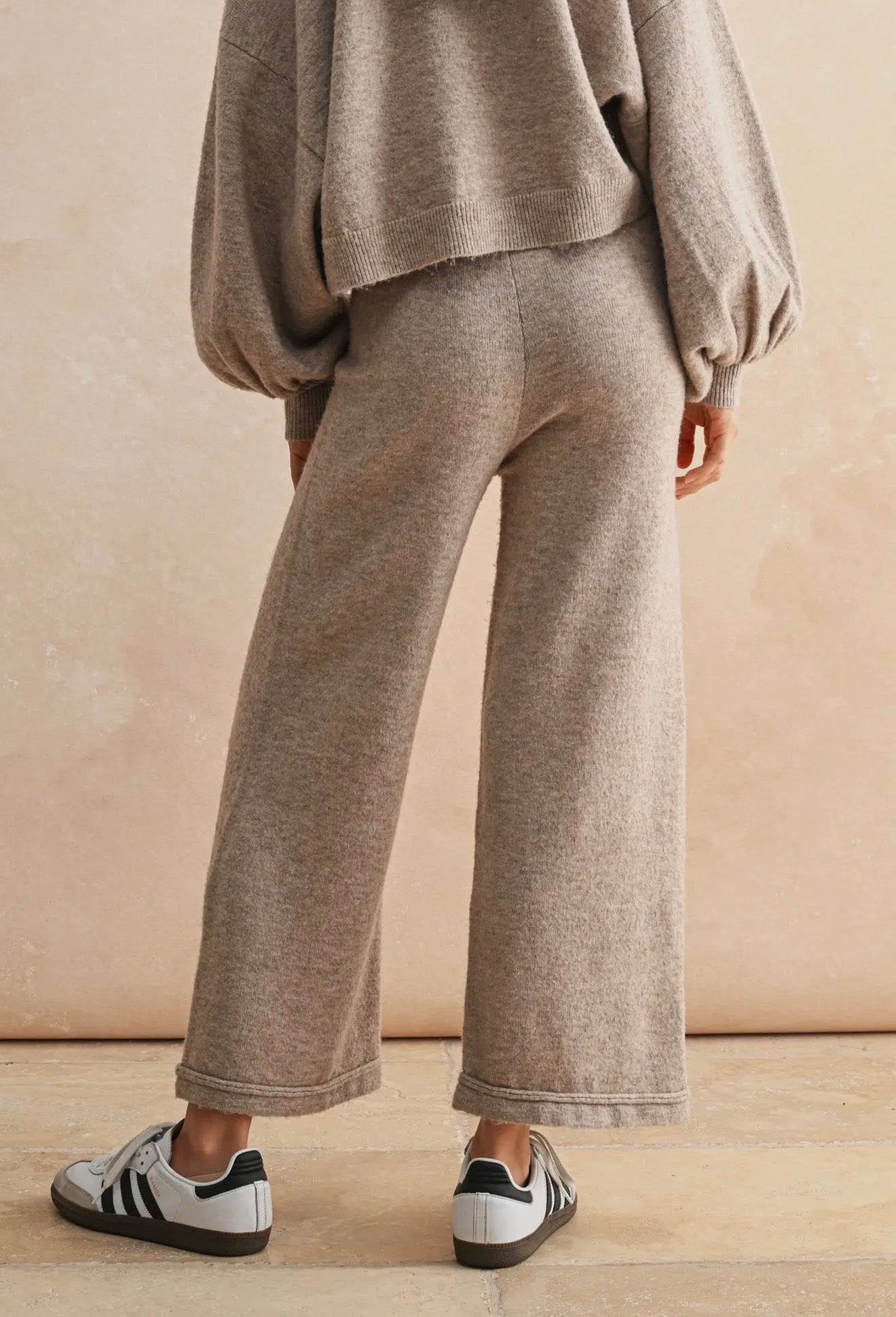 Two Toned Ribbed Waist Band Pants (Oatmeal)