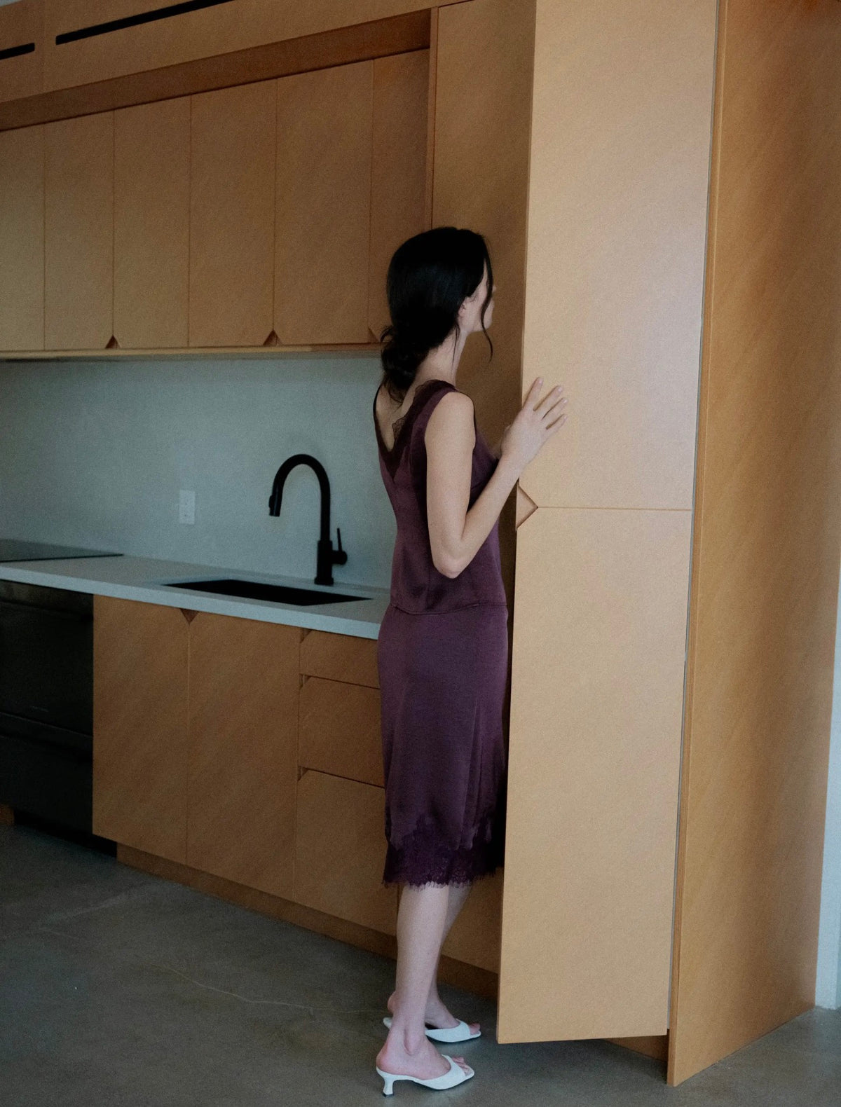 Plum Mina Skirt | Lace Satin Knee Length Skirt