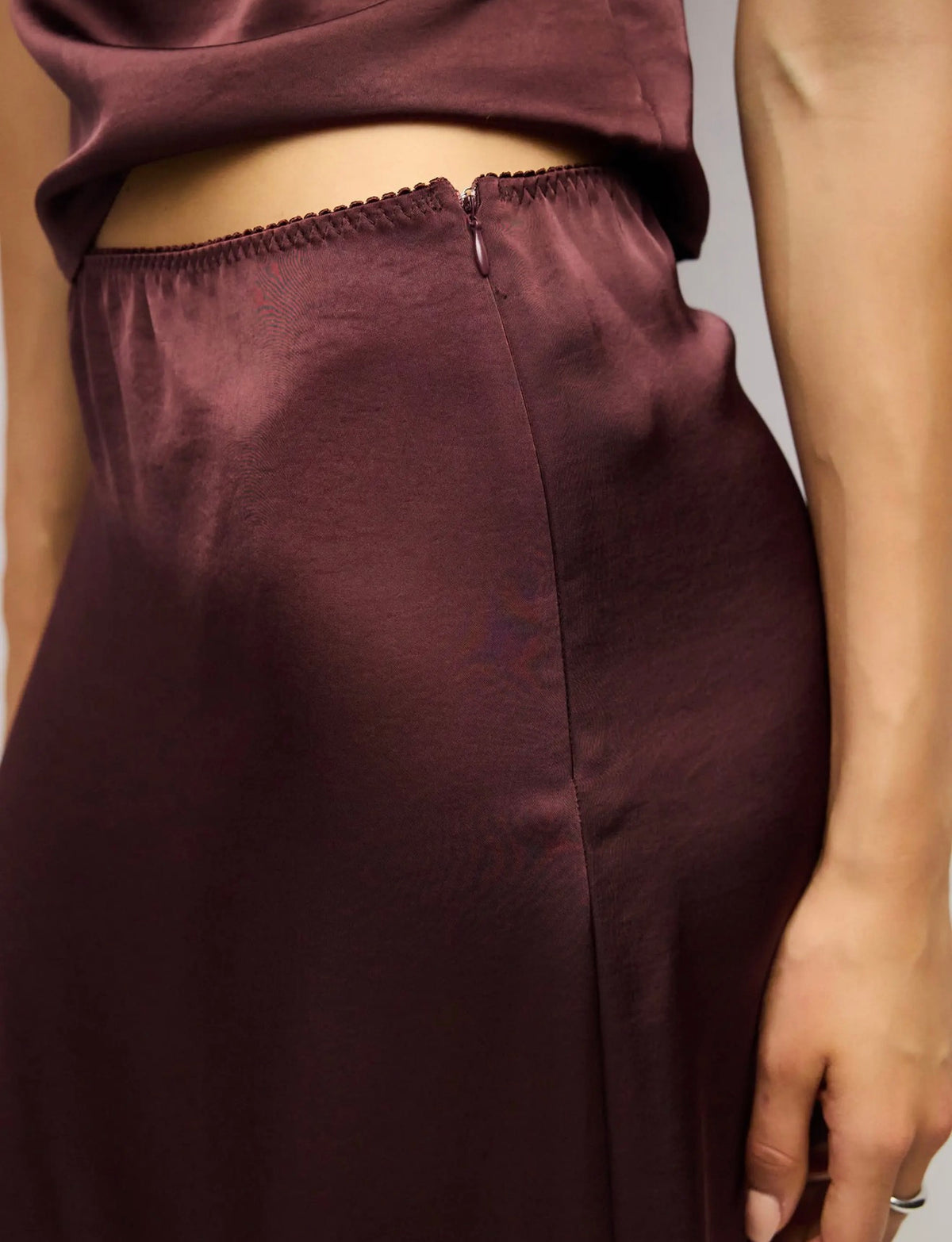 Plum Mina Skirt | Lace Satin Knee Length Skirt
