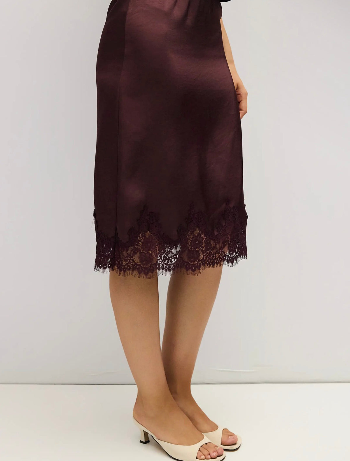Plum Mina Skirt | Lace Satin Knee Length Skirt