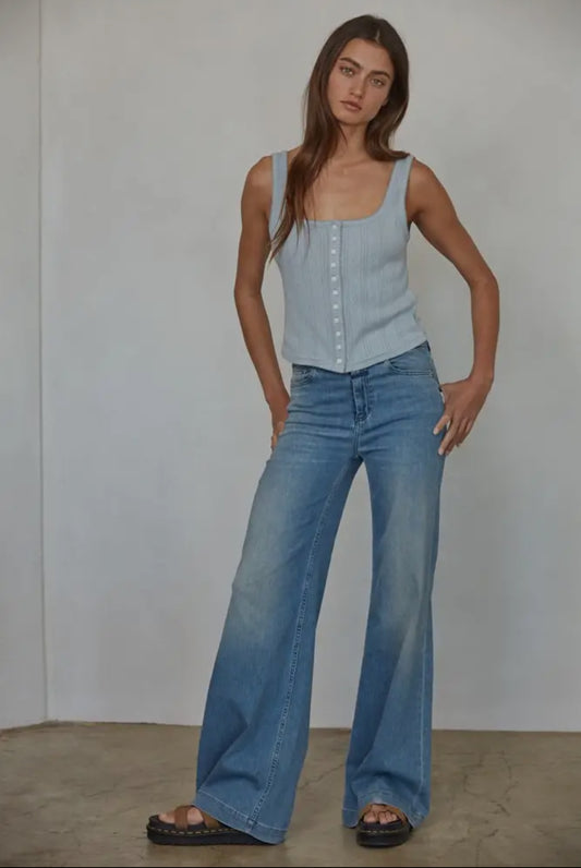 The Pointelle Buttondown Tank Top (Dusty Blue)