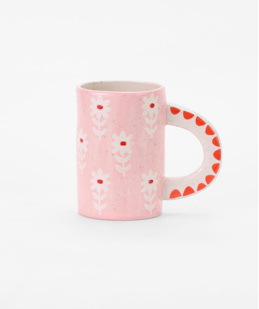 Hand-Painted Ceramic Mug (Pink Flower)