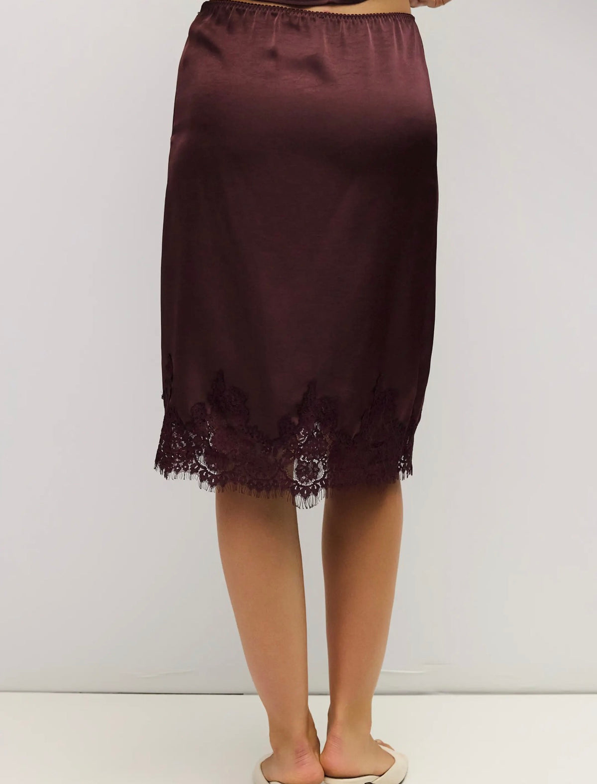 Plum Mina Skirt | Lace Satin Knee Length Skirt