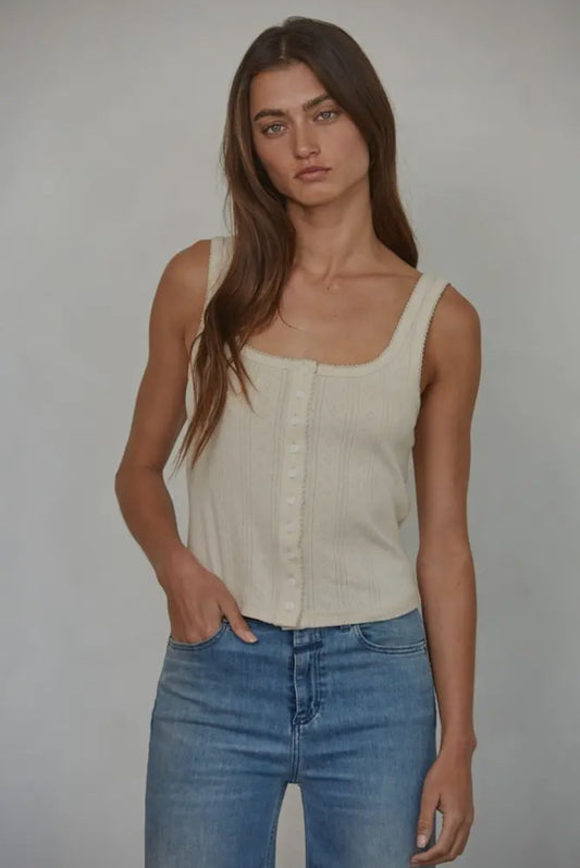 The Pointelle Buttondown Tank Top (Natural)